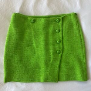 Zara Bright Lime Green Mini Skirt with Buttons. Size small
